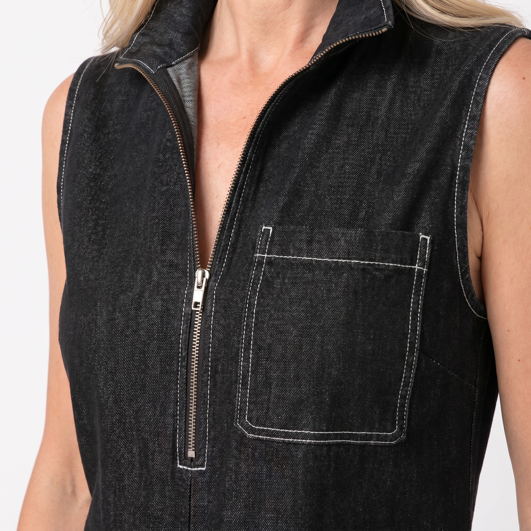 Mila | Denim Jumpsuit with Sleeveless Wide Leg and Front Zipper