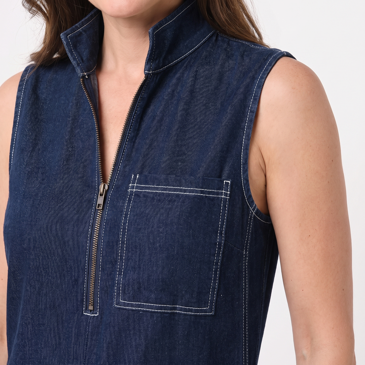 Mila | Denim Jumpsuit with Sleeveless Wide Leg and Front Zipper