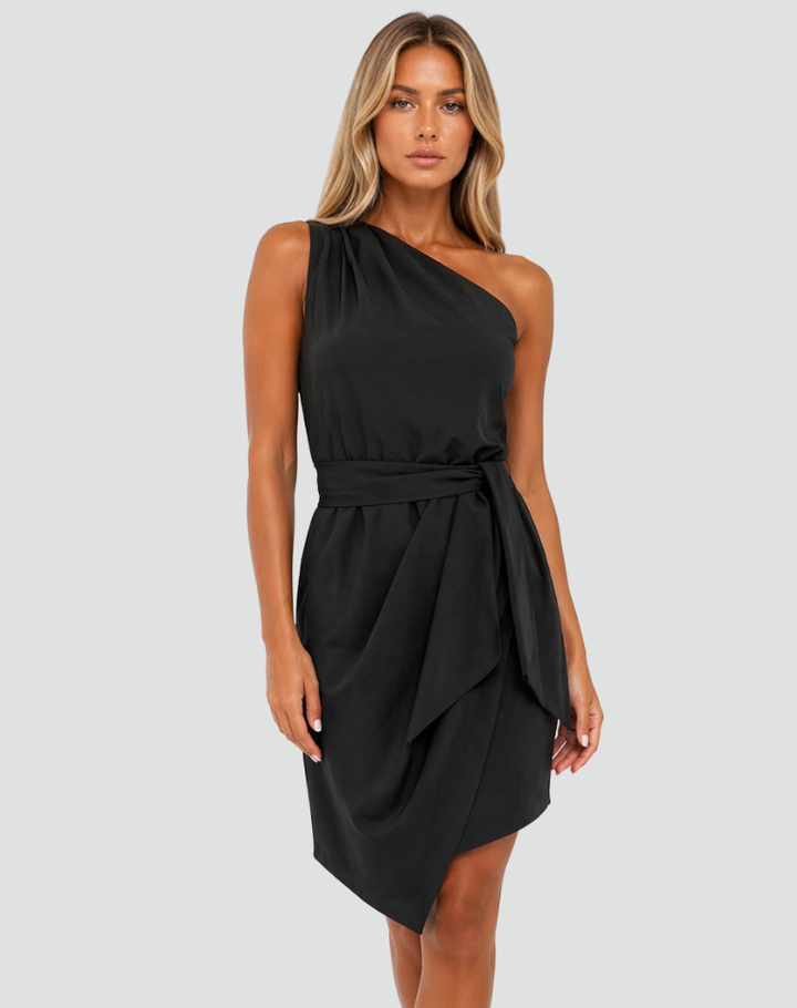 Cecilia | Asymmetric Mini Dress – One-Shoulder with Belted Waist
