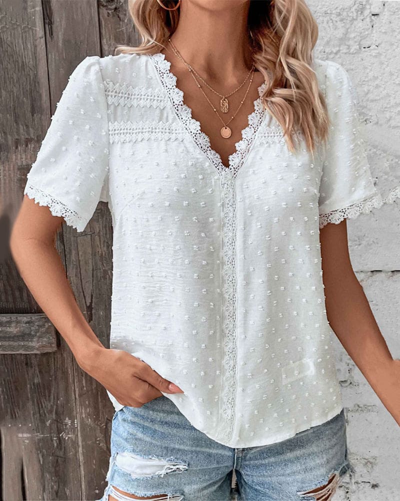 Serena | Blouse – Textured V-Neck Swiss Dot Airy Summer Fit