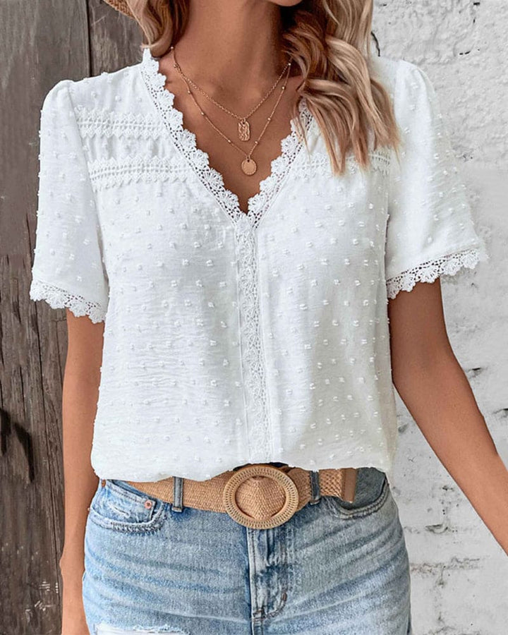 Serena | Blouse – Textured V-Neck Swiss Dot Airy Summer Fit