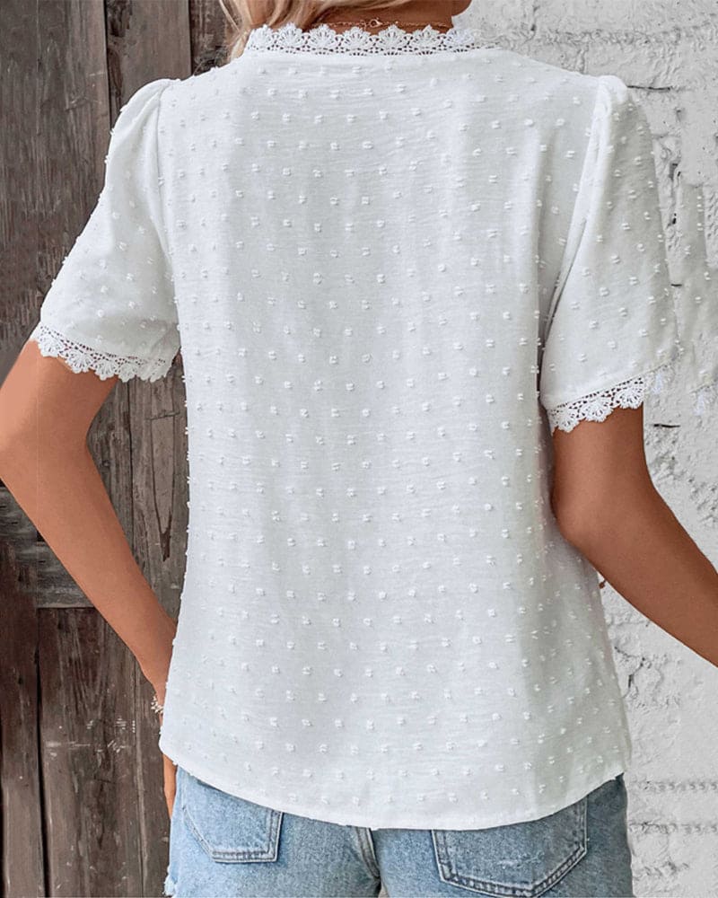 Serena | Blouse – Textured V-Neck Swiss Dot Airy Summer Fit