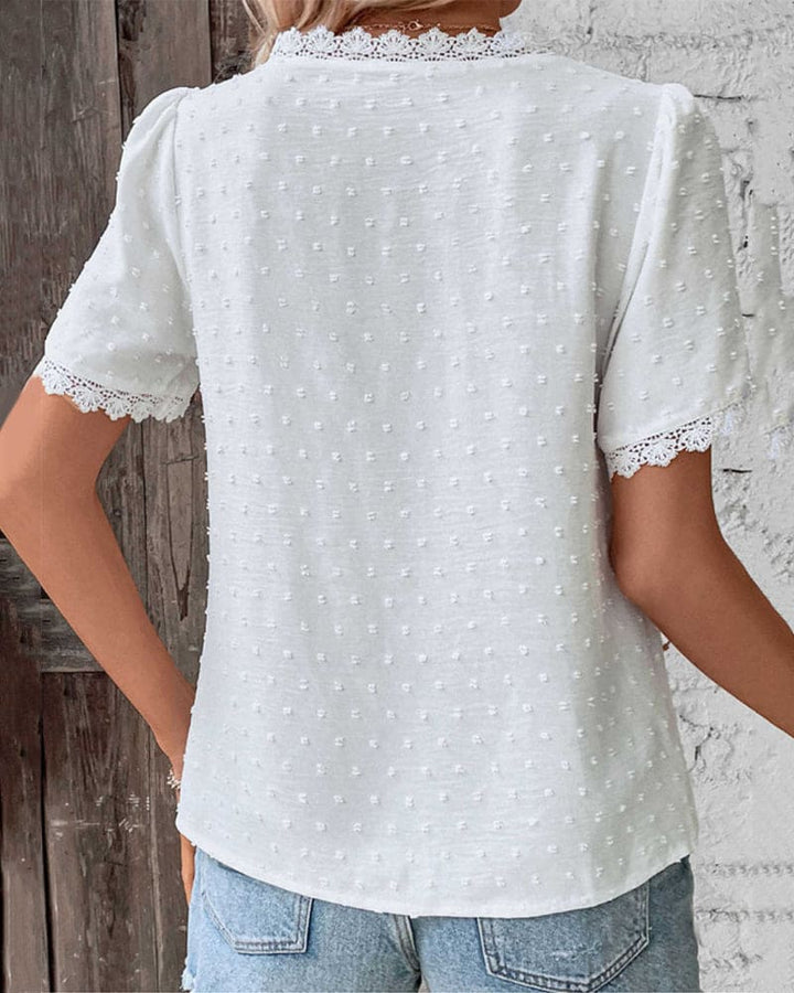 Serena | Blouse – Textured V-Neck Swiss Dot Airy Summer Fit