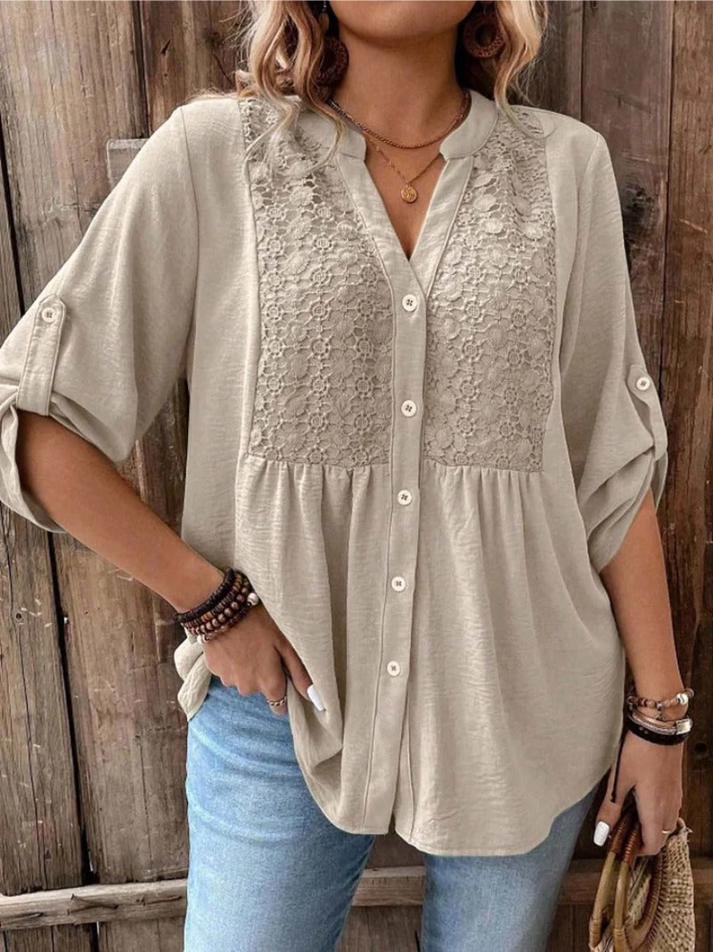 Lara | Blouse – V-Neck with Partial Button Front
