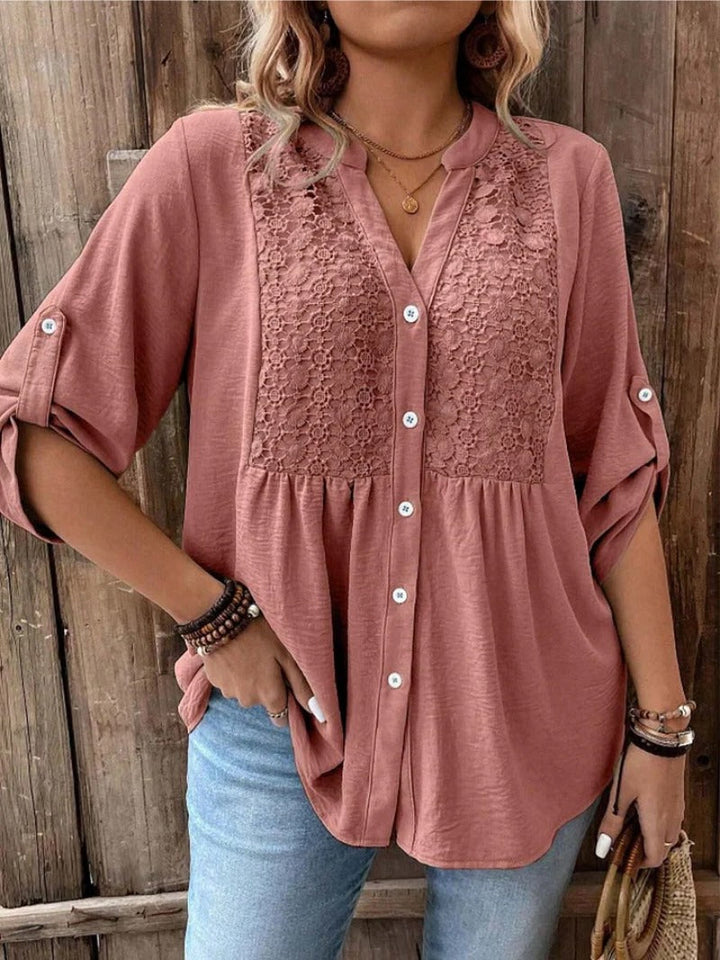 Lara | Blouse – V-Neck with Partial Button Front