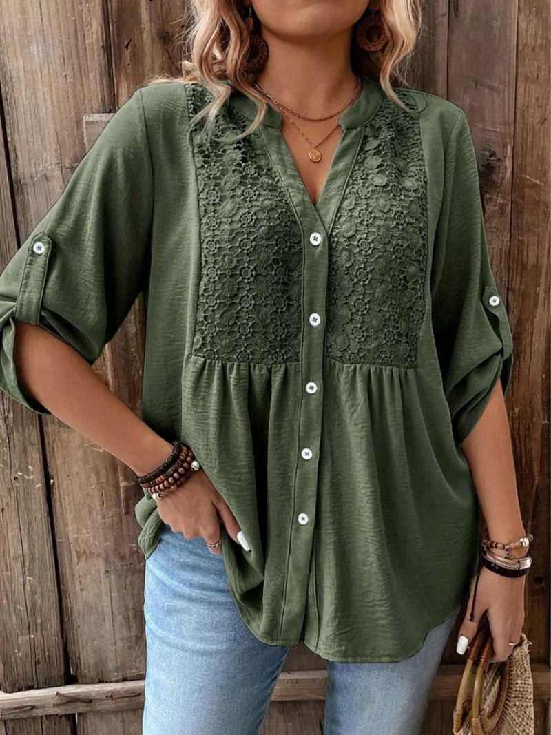 Lara | Blouse – V-Neck with Partial Button Front