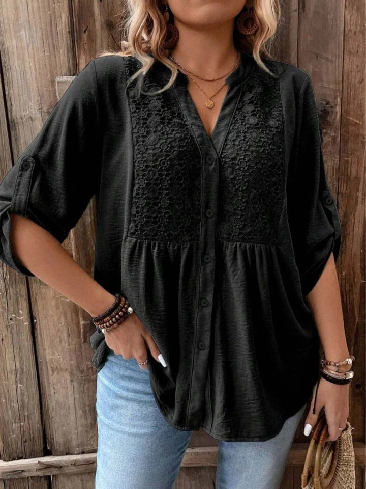 Lara | Blouse – V-Neck with Partial Button Front