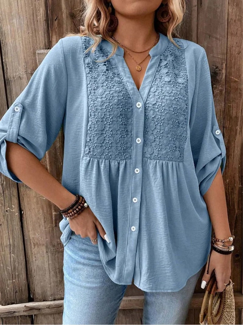 Lara | Blouse – V-Neck with Partial Button Front