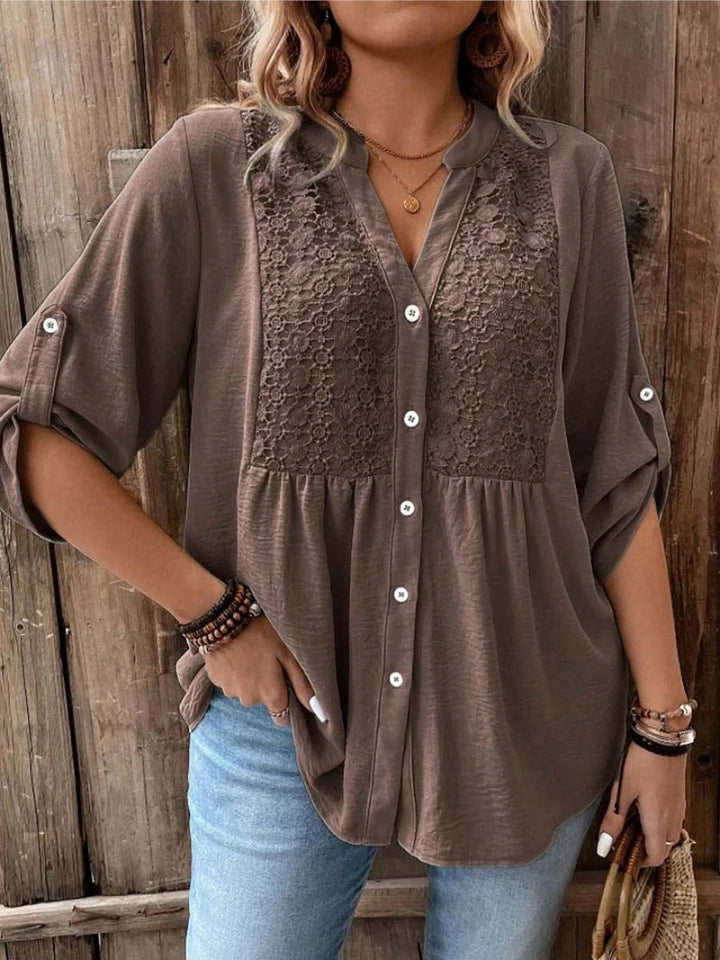 Lara | Blouse – V-Neck with Partial Button Front