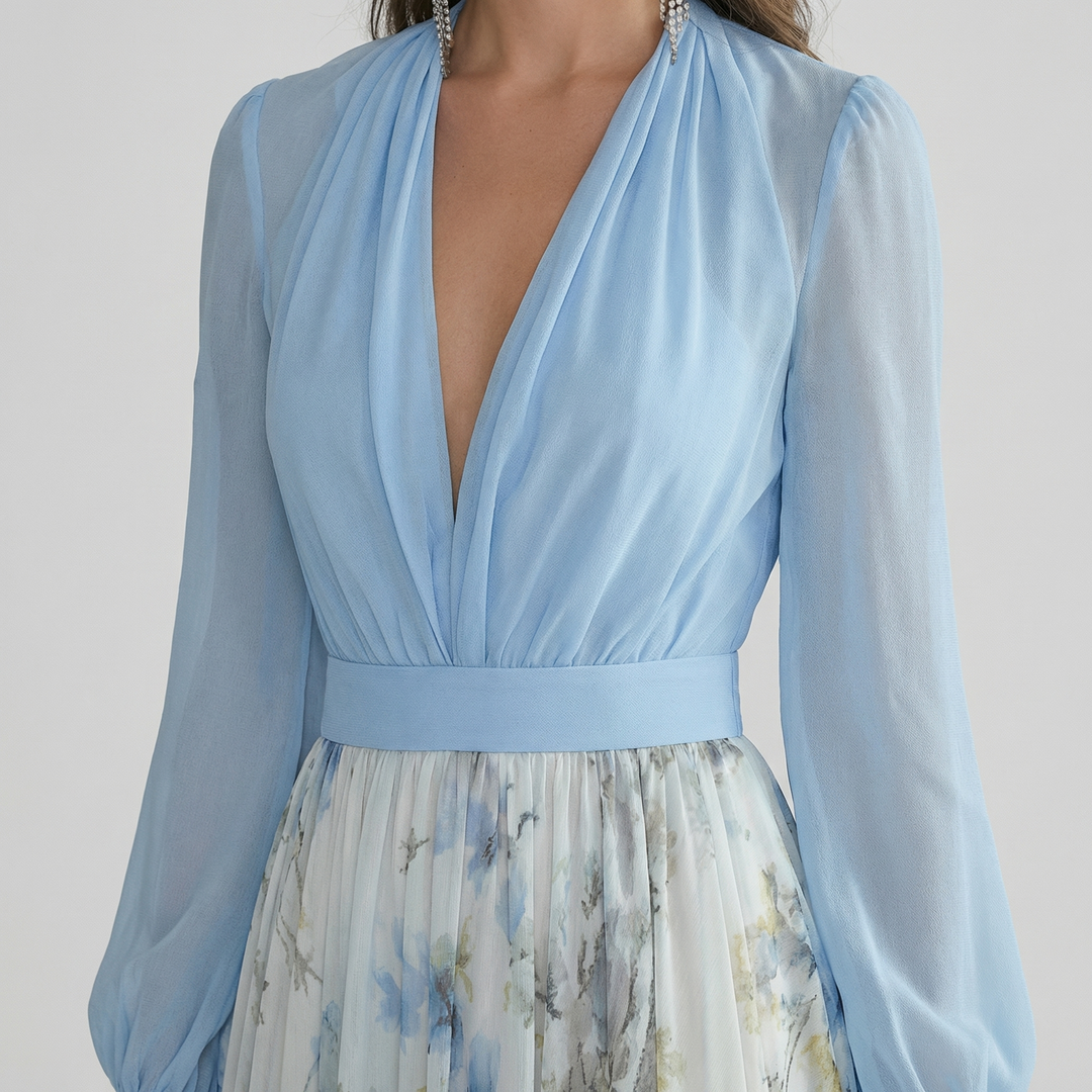 Aria | Chiffon Maxi Dress – Floral with V-neck