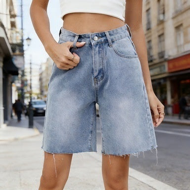 Freya | Denim Shorts – Jorts Relaxed-Fit Raw-Hem Bermuda