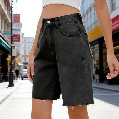 Freya | Denim Shorts – Jorts Relaxed-Fit Raw-Hem Bermuda