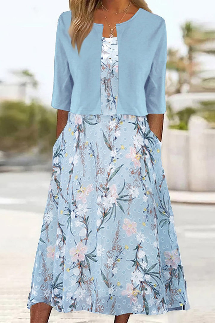 Celine | Elegant Floral Summer Midi Dress Set – With Bolero Shrug