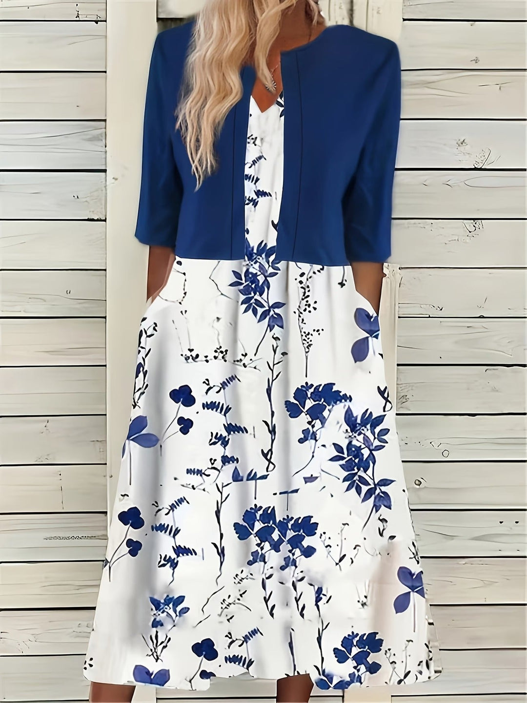 Celine | Elegant Floral Summer Midi Dress Set – With Bolero Shrug
