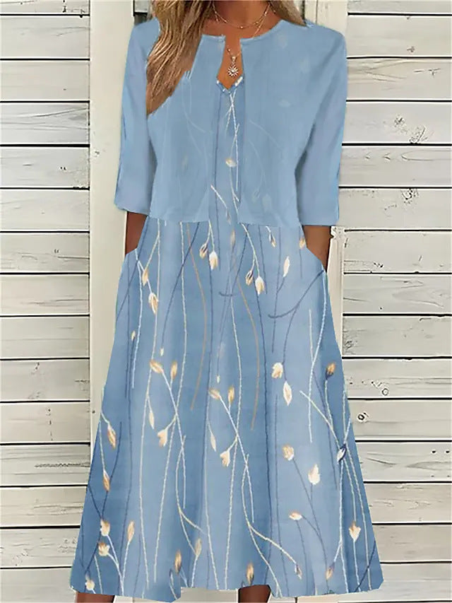 Celine | Elegant Floral Summer Midi Dress Set – With Bolero Shrug