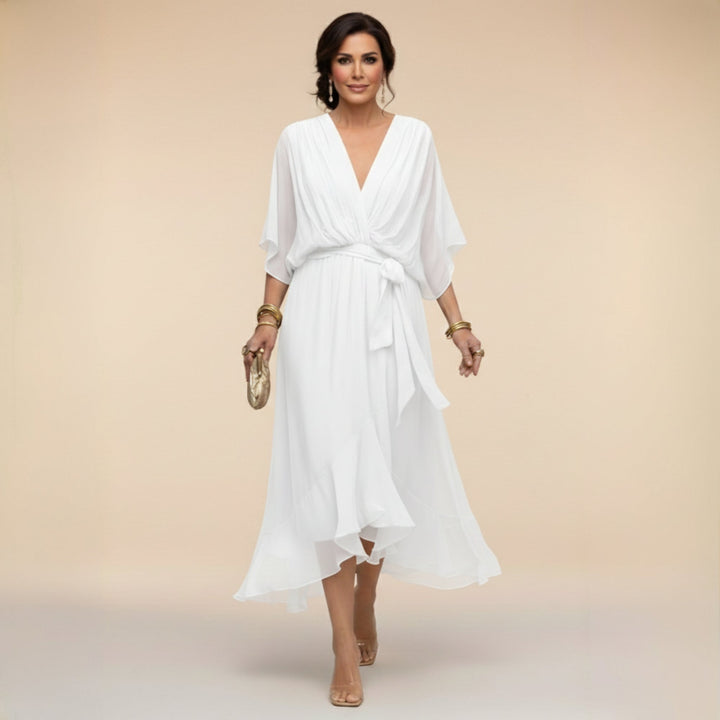 Juliette | Elegant Midi Wrap Dress – With V-Neck and Self-Tie Waist