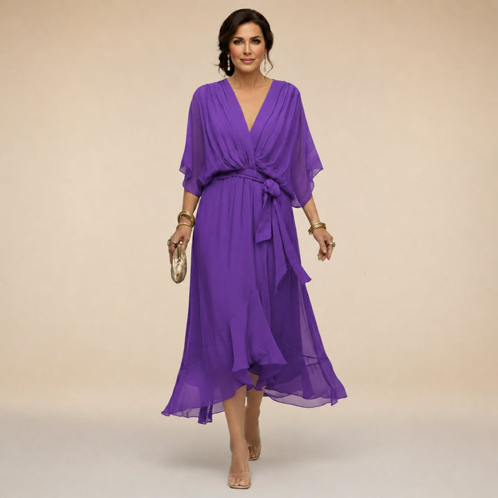 Juliette | Elegant Midi Wrap Dress – With V-Neck and Self-Tie Waist
