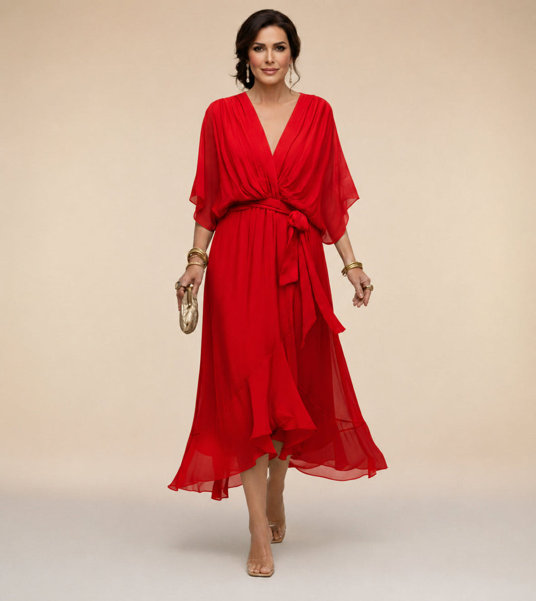 Juliette | Elegant Midi Wrap Dress – With V-Neck and Self-Tie Waist