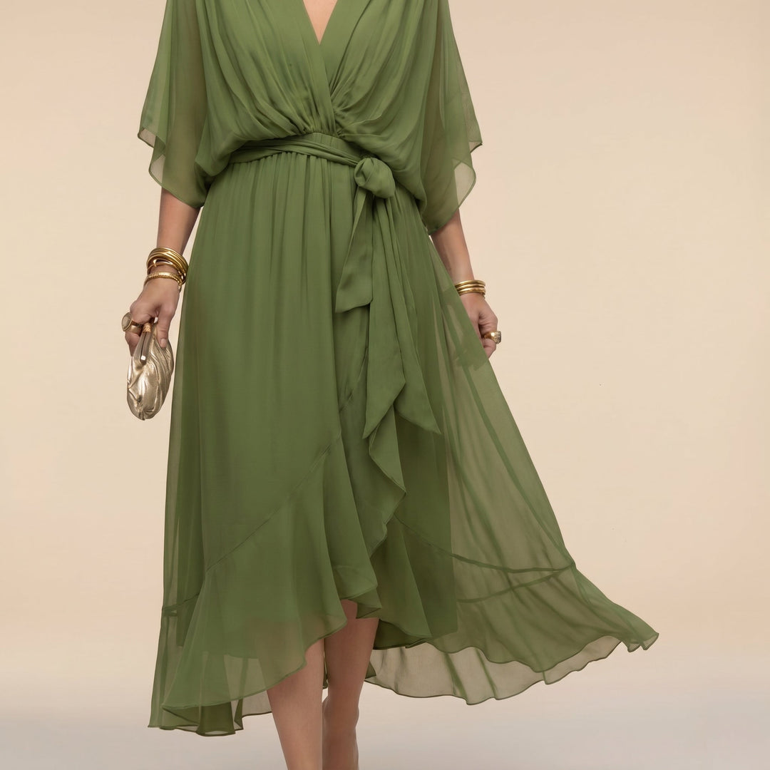 Juliette | Elegant Midi Wrap Dress – With V-Neck and Self-Tie Waist