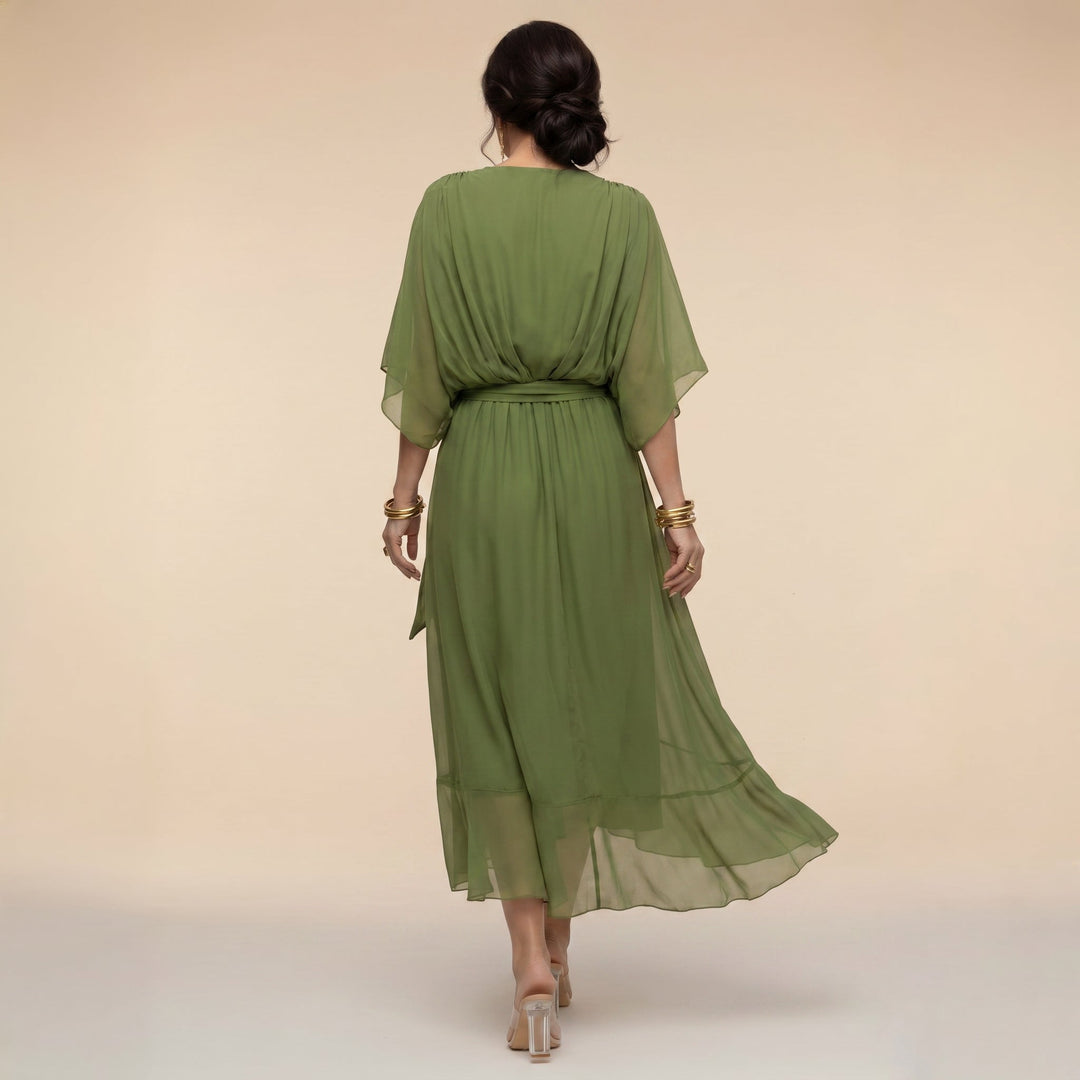Juliette | Elegant Midi Wrap Dress – With V-Neck and Self-Tie Waist