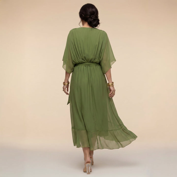 Juliette | Elegant Midi Wrap Dress – With V-Neck and Self-Tie Waist