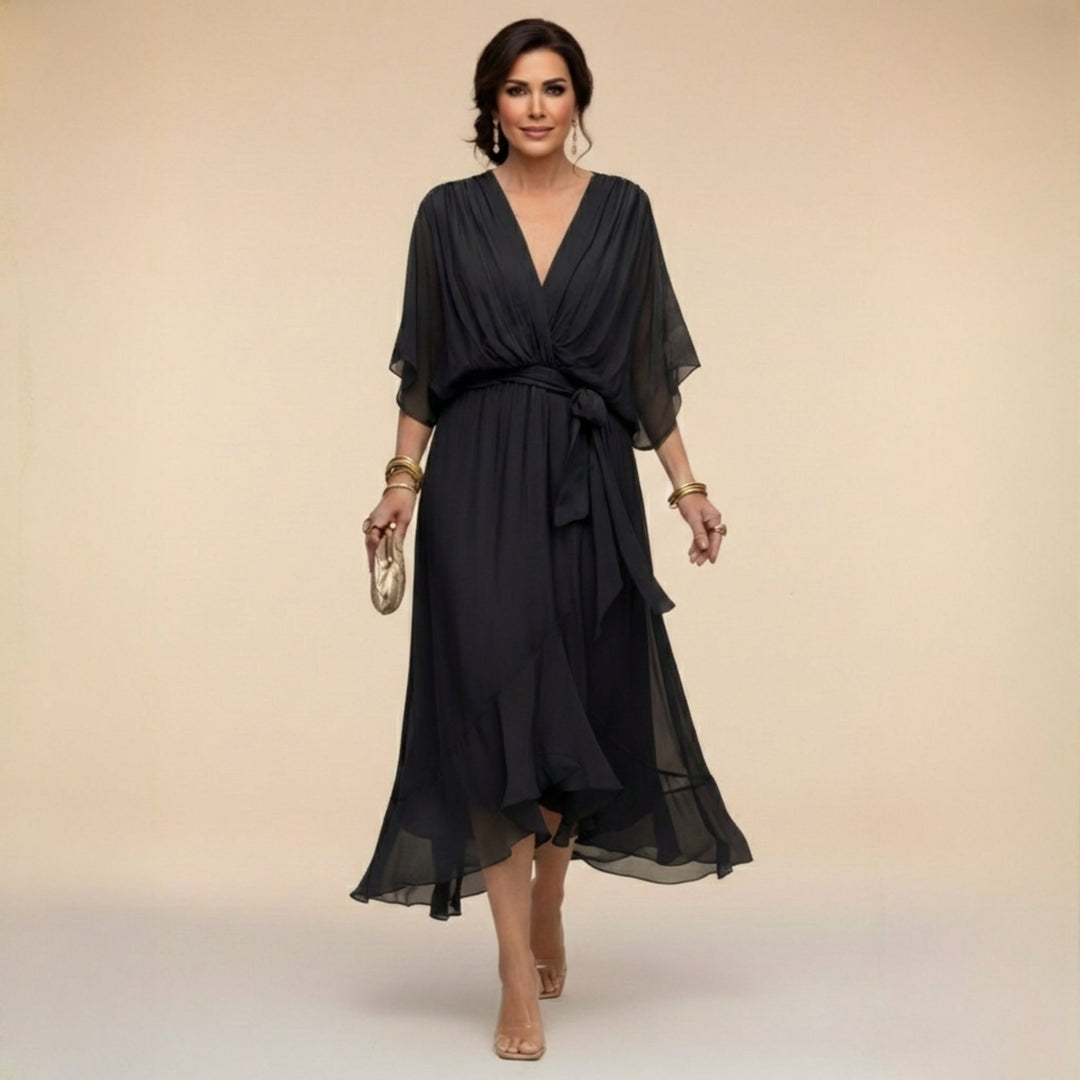 Juliette | Elegant Midi Wrap Dress – With V-Neck and Self-Tie Waist