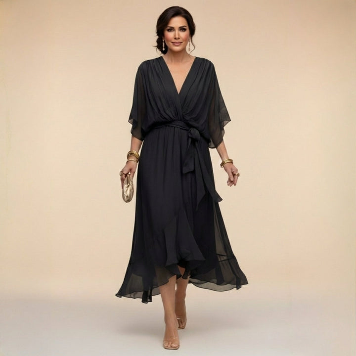 Juliette | Elegant Midi Wrap Dress – With V-Neck and Self-Tie Waist
