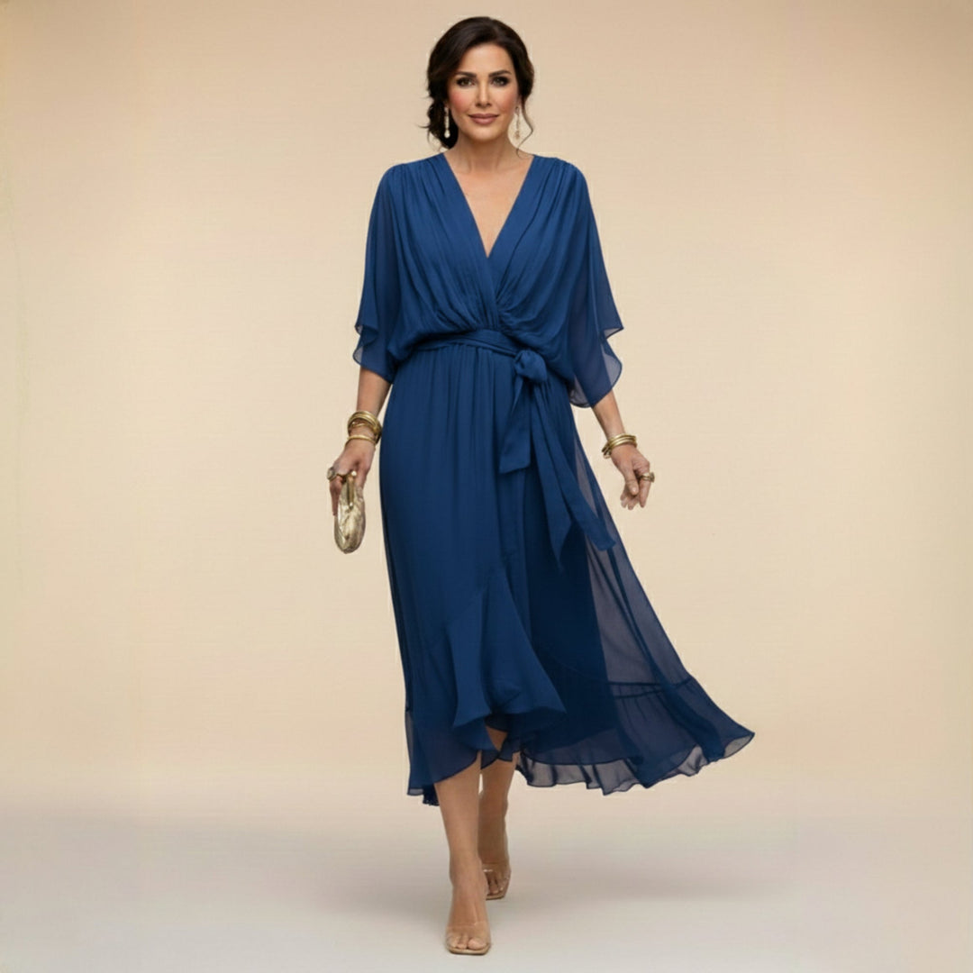 Juliette | Elegant Midi Wrap Dress – With V-Neck and Self-Tie Waist