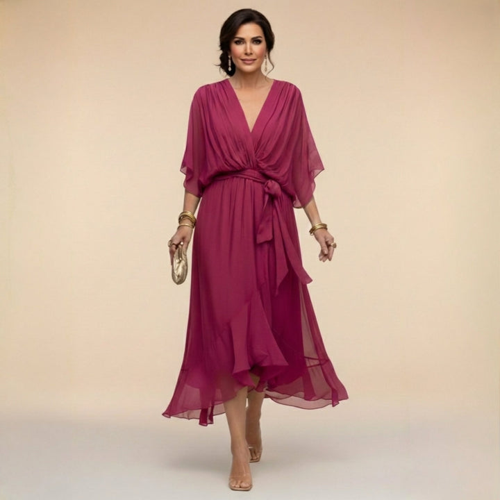 Juliette | Elegant Midi Wrap Dress – With V-Neck and Self-Tie Waist