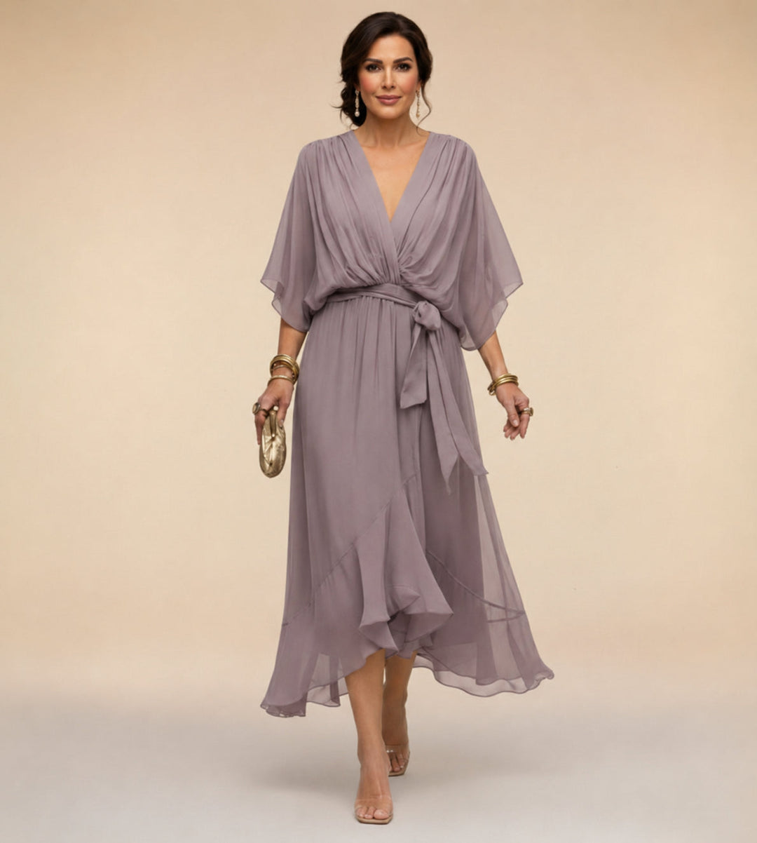 Juliette | Elegant Midi Wrap Dress – With V-Neck and Self-Tie Waist