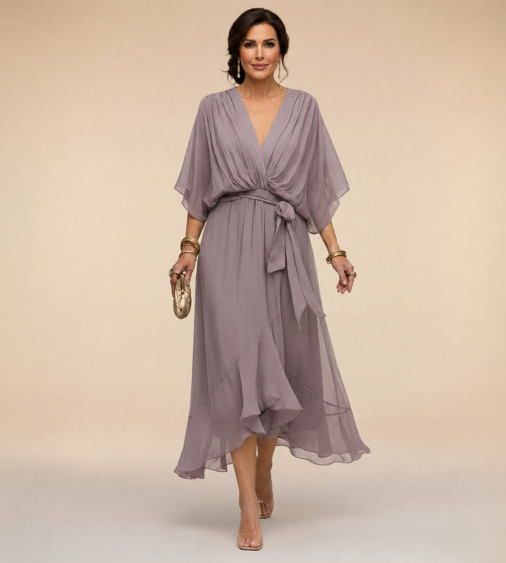 Juliette | Elegant Midi Wrap Dress – With V-Neck and Self-Tie Waist