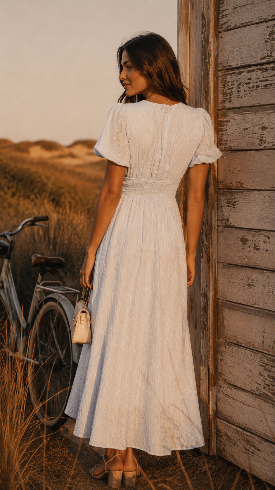 Anya | Elegant Romantic Evening Dress – Midi Length and V-Neck