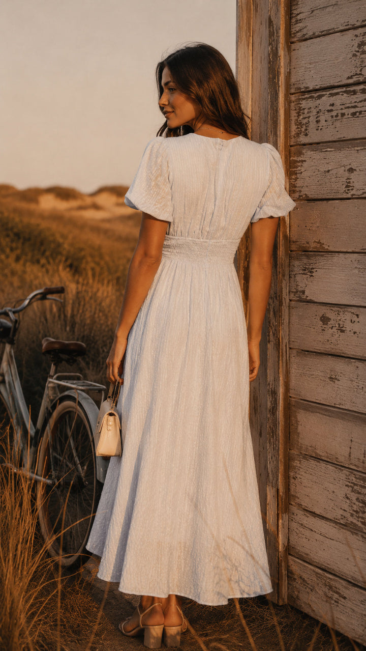 Anya | Elegant Romantic Evening Dress – Midi Length and V-Neck