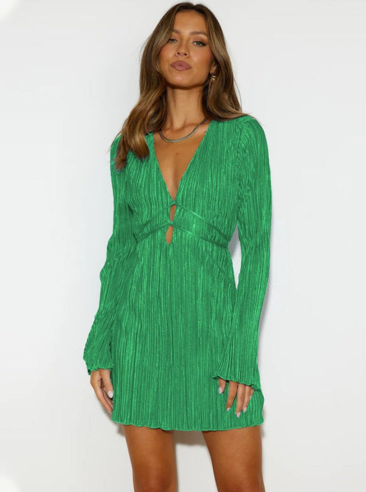 Kiara | Fitted Mini Dress – Pleated V-neck with Laces