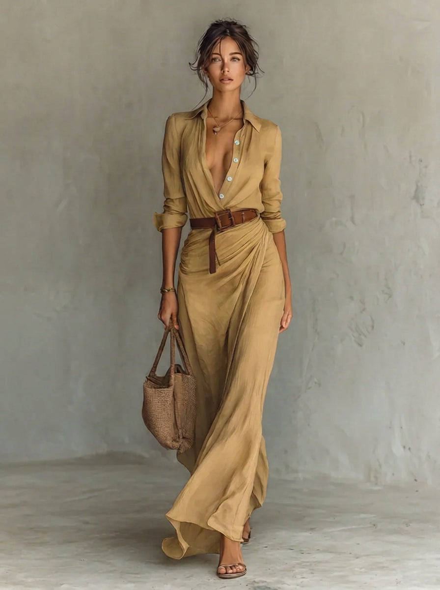 Lily | Flattering Maxi Dress – Lace Collar with Soft Drape