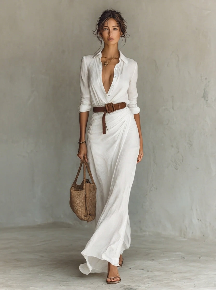 Lily | Flattering Maxi Dress – Lace Collar with Soft Drape
