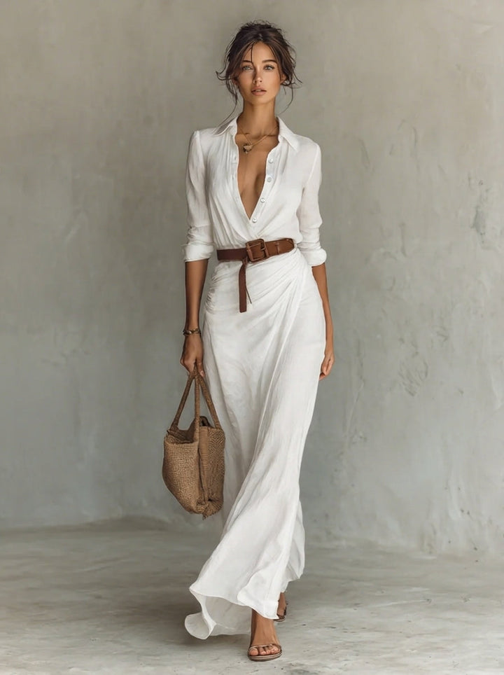 Lily | Flattering Maxi Dress – Lace Collar with Soft Drape