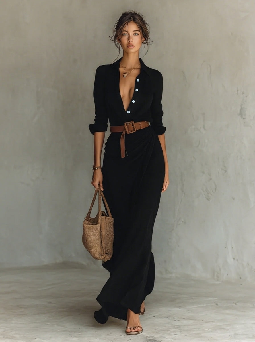 Lily | Flattering Maxi Dress – Lace Collar with Soft Drape