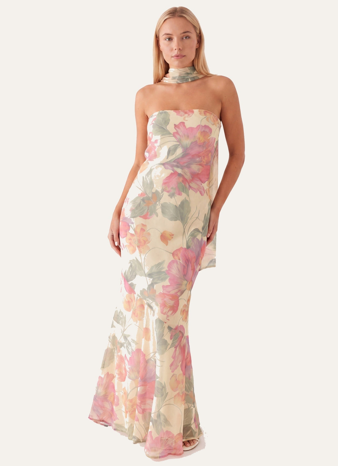 Noelle | Floral Bodycon Maxi Dress – Strapless with Choker
