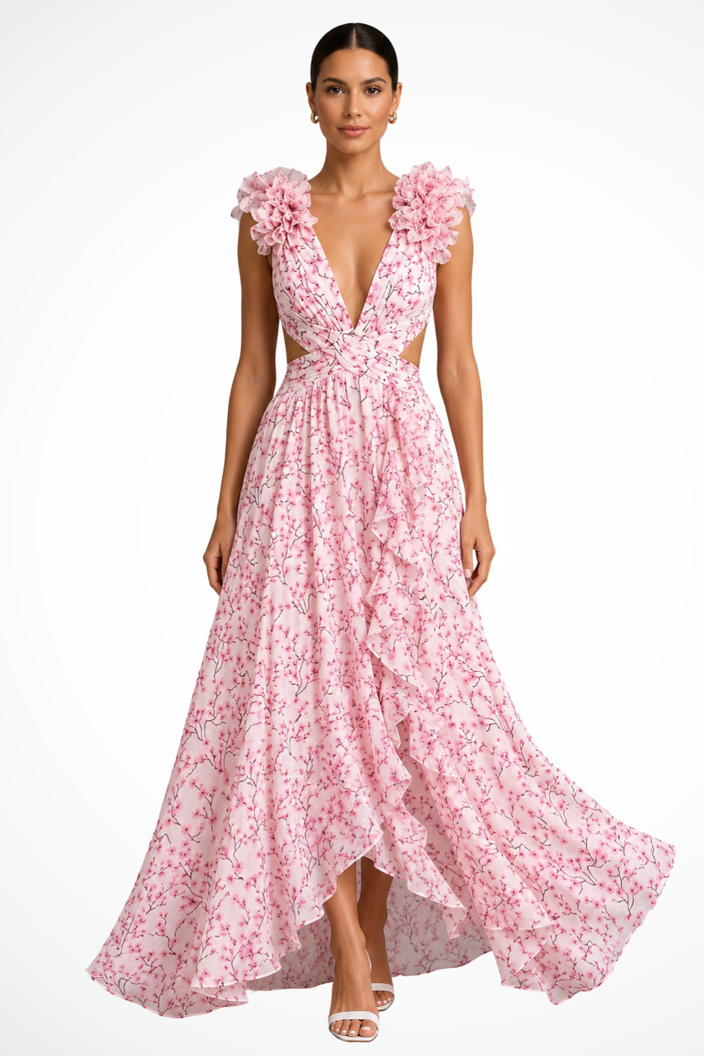 Alina | Floral Maxi Dress – Wedding Guest, V-Neck with Ruffles