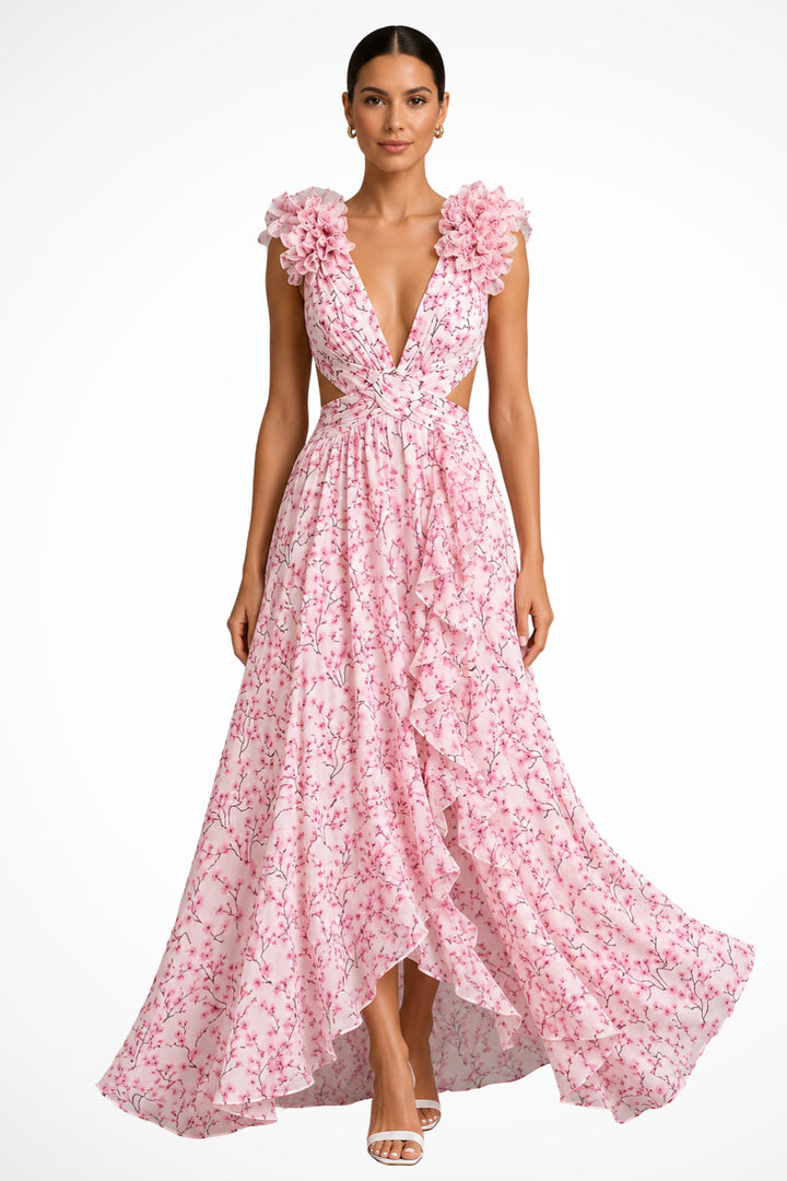 Alina | Floral Maxi Dress – Wedding Guest, V-Neck with Ruffles