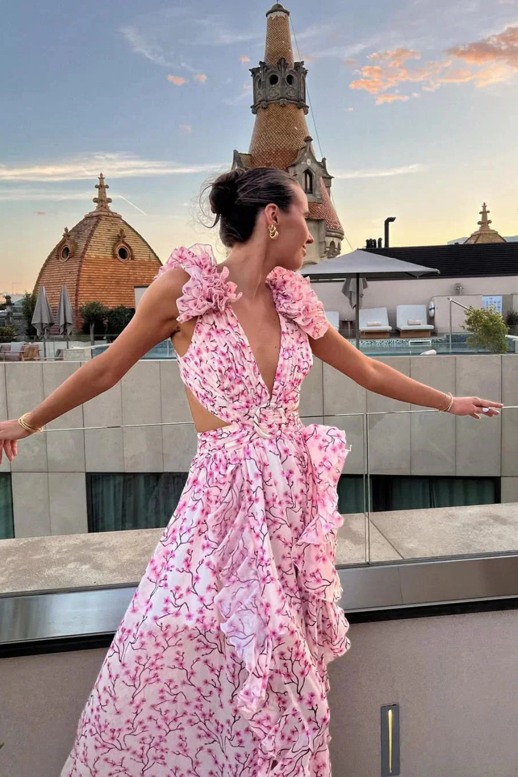 Alina | Floral Maxi Dress – Wedding Guest, V-Neck with Ruffles