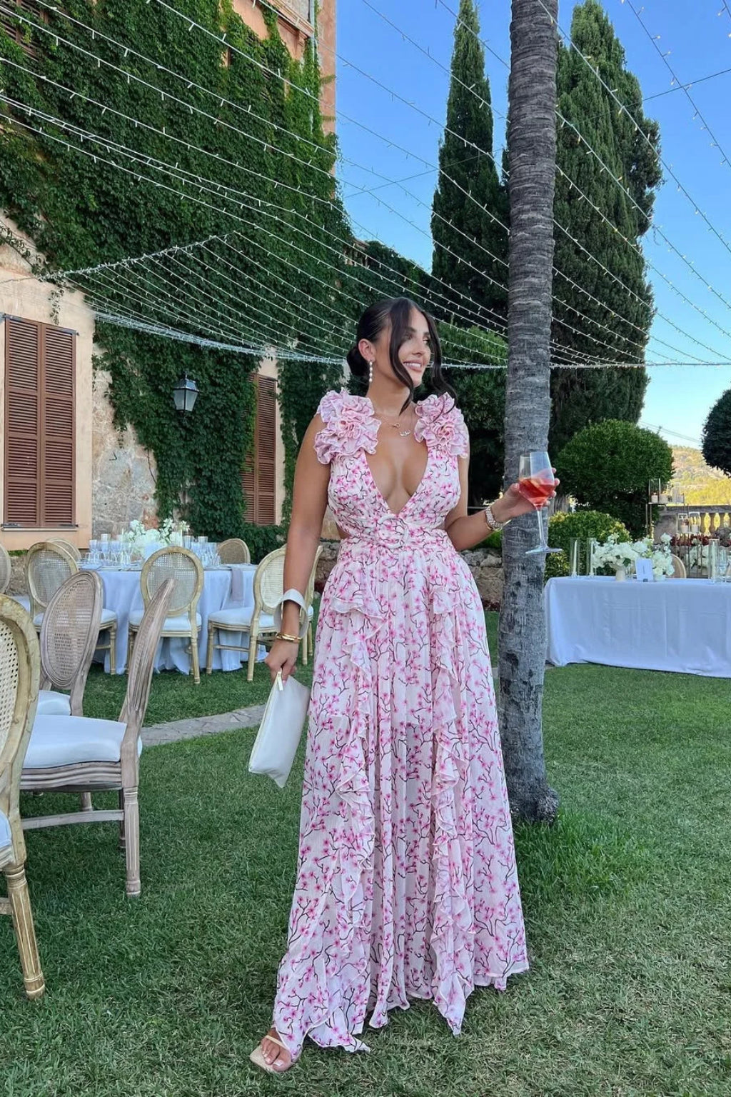 Alina | Floral Maxi Dress – Wedding Guest, V-Neck with Ruffles