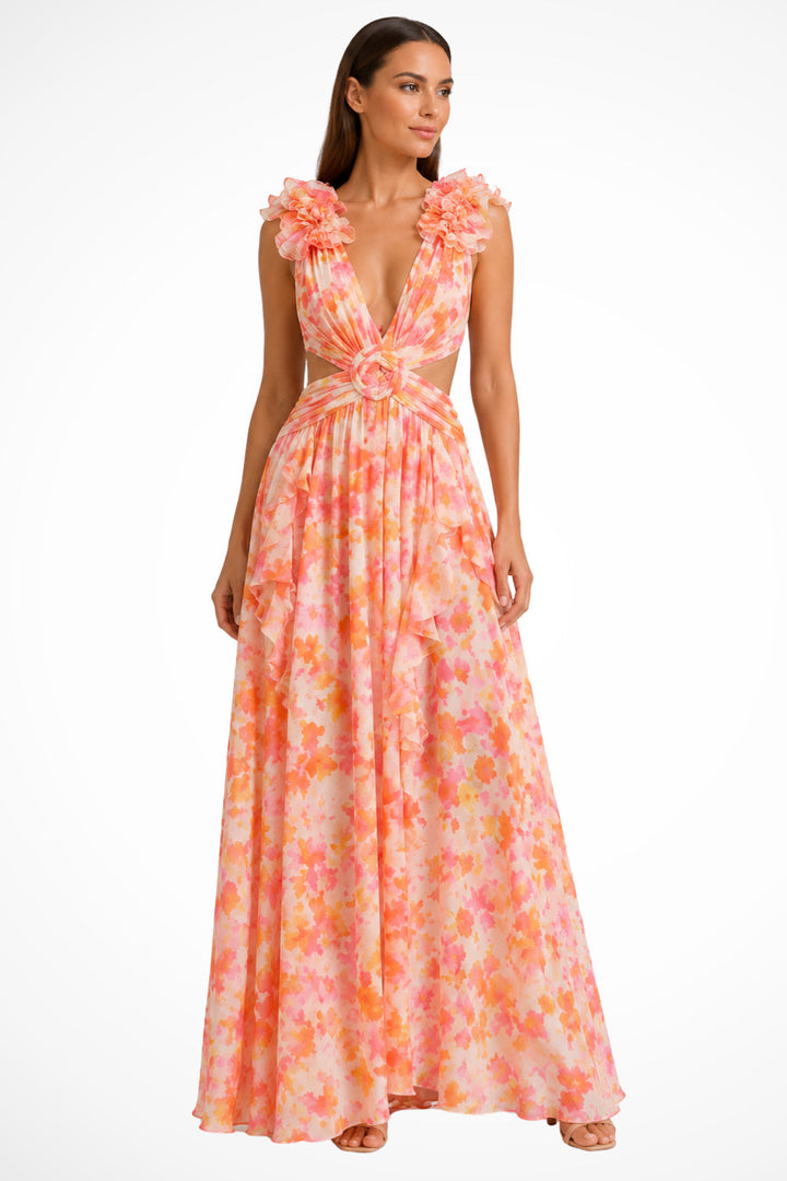 Alina | Floral Maxi Dress – Wedding Guest, V-Neck with Ruffles