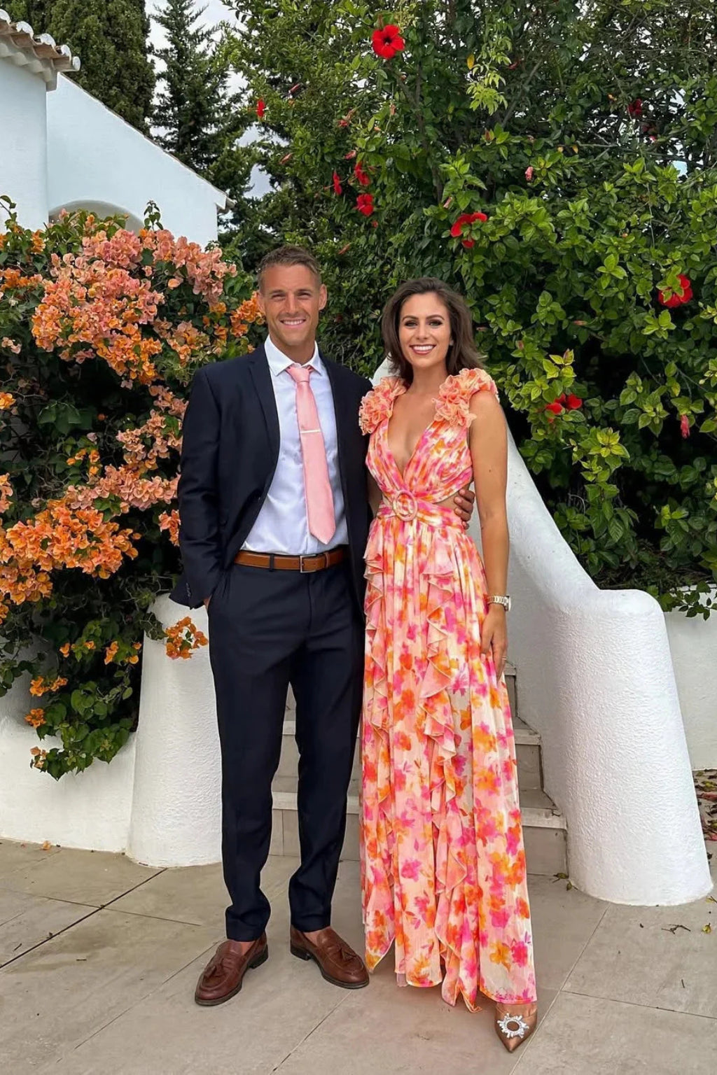 Alina | Floral Maxi Dress – Wedding Guest, V-Neck with Ruffles