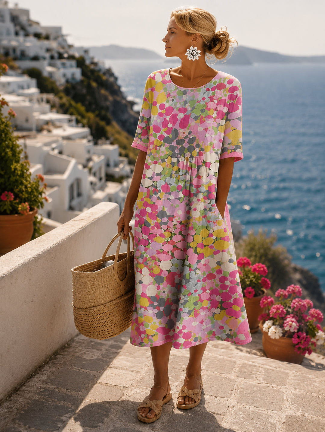 Selina | Floral Midi Summer Dress – A-Line with Side Pockets