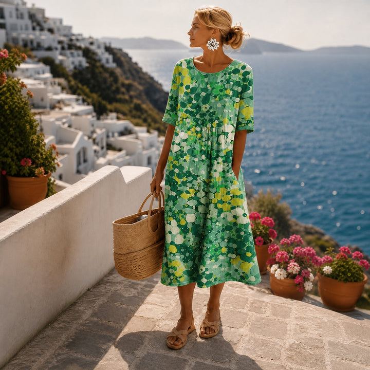 Selina | Floral Midi Summer Dress – A-Line with Side Pockets