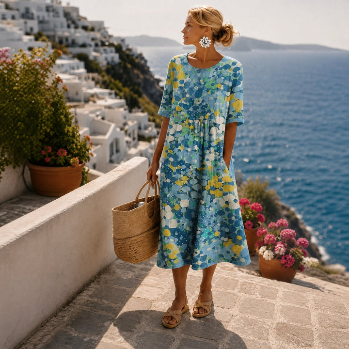 Selina | Floral Midi Summer Dress – A-Line with Side Pockets