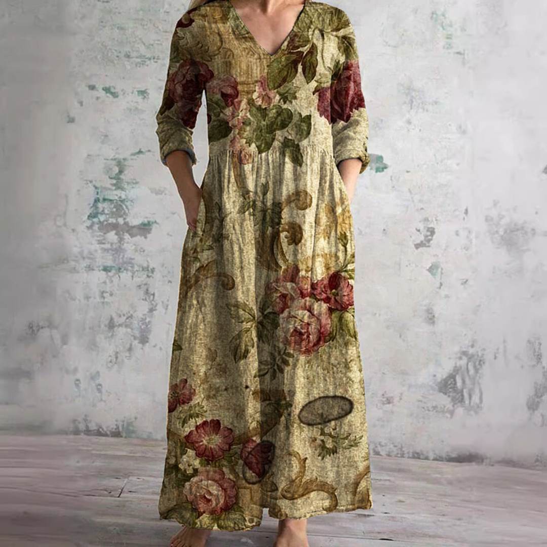 Elodie | Floral Summer Dress – V-Neck with Long Sleeves