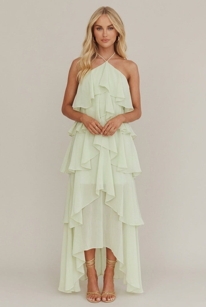 Emilia | Halterneck Maxi Dress – Floral Print with Ruffles and Tiers